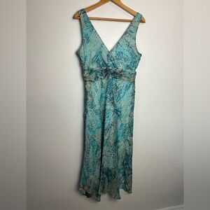 Sheri Marti VTG Y2K Paisley 10 Flare Hem Metallic Blue Empower waist Midi Dress